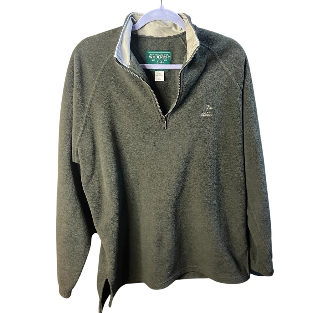 Woolrich Ducks Unlimited 1/4 Zip Pullover Fleece Sweater Logo Med Olive Green